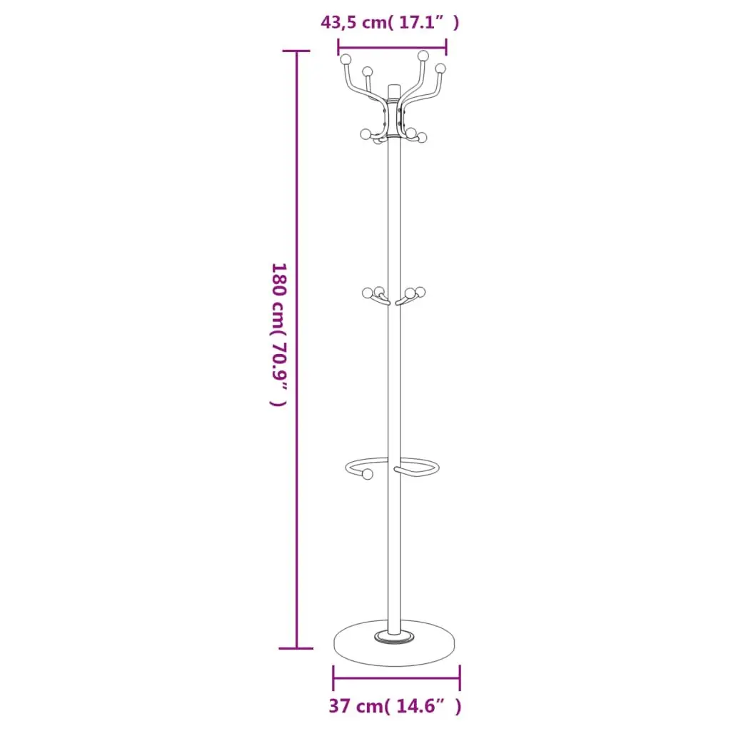 Coat Stand with Umbrella Holder 180cm Powder-coated Iron Frame 12 Hooks Black