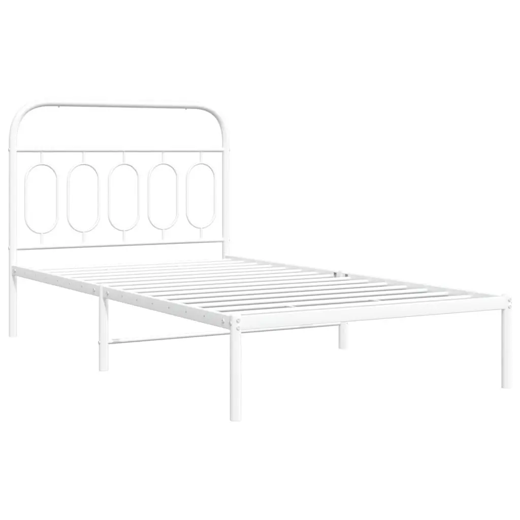 Metal Bed Frame King Single 107x203 cm White Steel Slats Headboard Storage