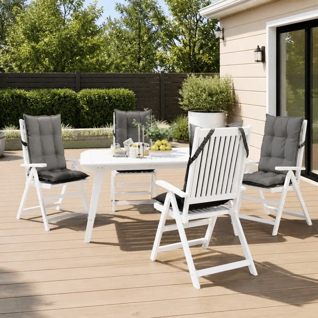 Highback Chair Cushions Grey Oxford Fabric 4 Pieces Outdoor Garden Patio Seat