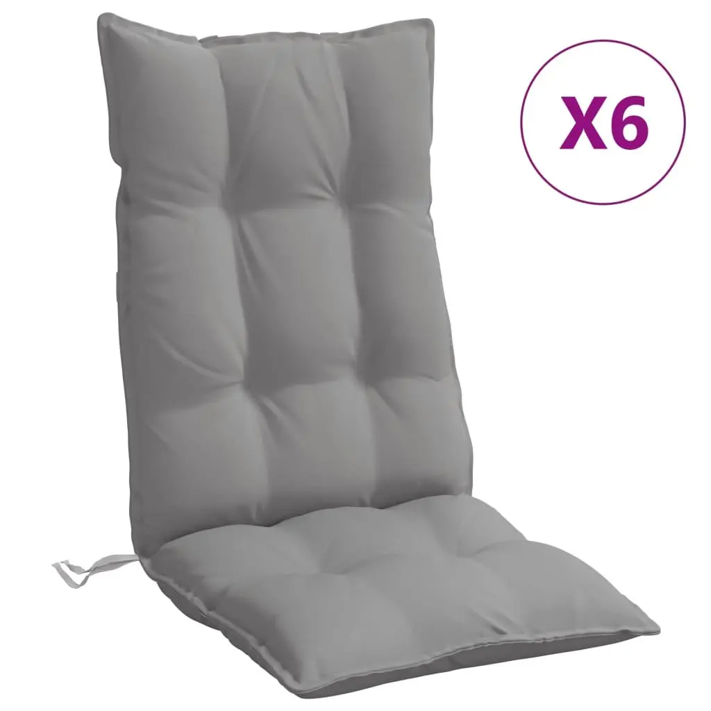 Highback Chair Cushions Set of 6 Grey Oxford Fabric Outdoor Garden Patio Seat