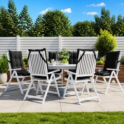 Highback Chair Cushions Set 6pcs Black Oxford Fabric Outdoor Garden Patio Seat