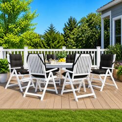Lowback Chair Cushions 6 Pack Black Oxford Fabric Outdoor Garden Patio Seat Pads