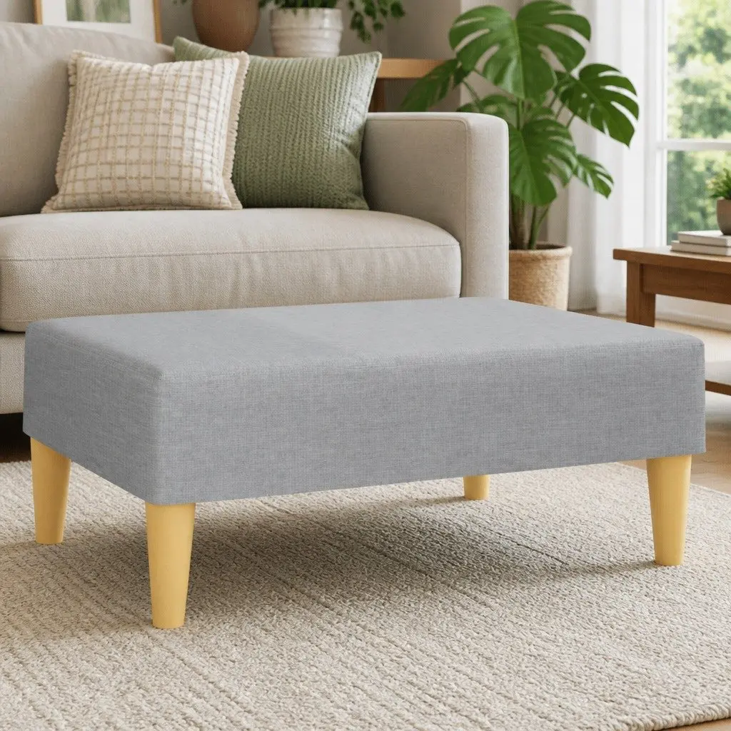Footstool Light Grey Fabric Plywood Frame Durable Stable Living Room Furniture
