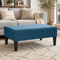 Blue Velvet Footstool Compact Foot Rest Ottoman Living Room Bedroom Furniture