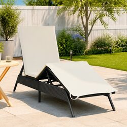Sun Lounger Outdoor Garden Chair Adjustable Reclining Lounge Seat with Cushion