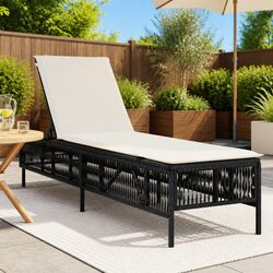 Sun Lounger Outdoor Lounger Chair with Cushion Adjustable Backrest Recliner