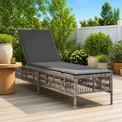 Sun Lounger with Cushion Grey Adjustable Backrest Outdoor Reclining Chair