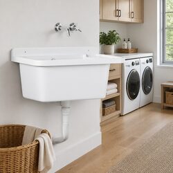 Utility Sink Wall Mount White 60x40x28cm Resin Wash Basin Garage Garden Indoor