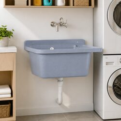 Grey Utility Sink Washbasin Wall Mounting Indoor Outdoor Garden Resin 60x40x28cm