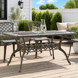 Garden Table Outdoor Patio Furniture Cast Aluminium 150x90x72cm Brown Umbrella