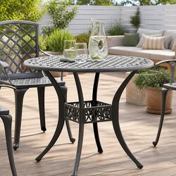 Garden Table Round Black Outdoor Patio Furniture Umbrella Hole Dining Table