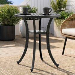 Garden Table Round Outdoor Patio Furniture Black Ø48x53cm Dining Side Table