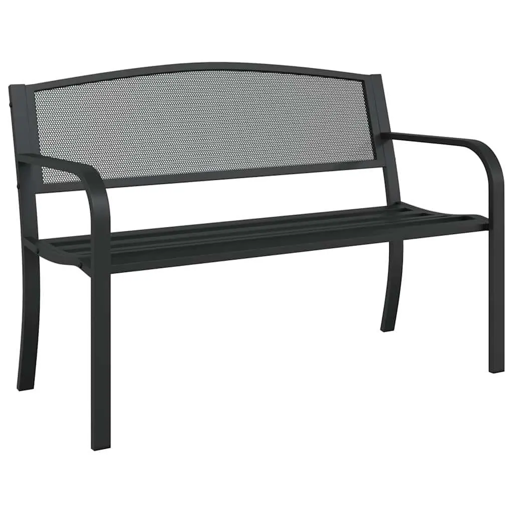 Garden Bench 119cm Black Steel Frame Outdoor Seating Patio Armrest Backrest