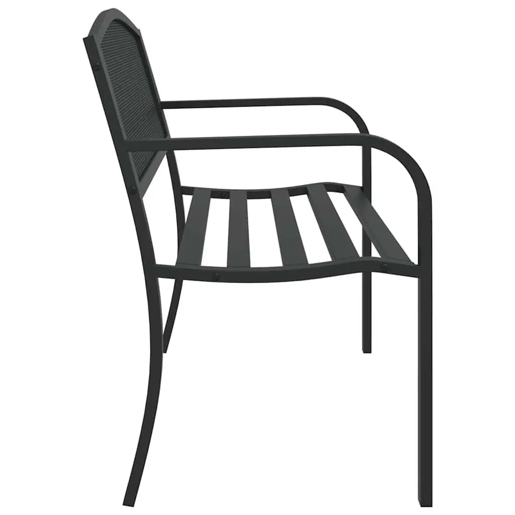 Garden Bench 119cm Black Steel Frame Outdoor Seating Patio Armrest Backrest
