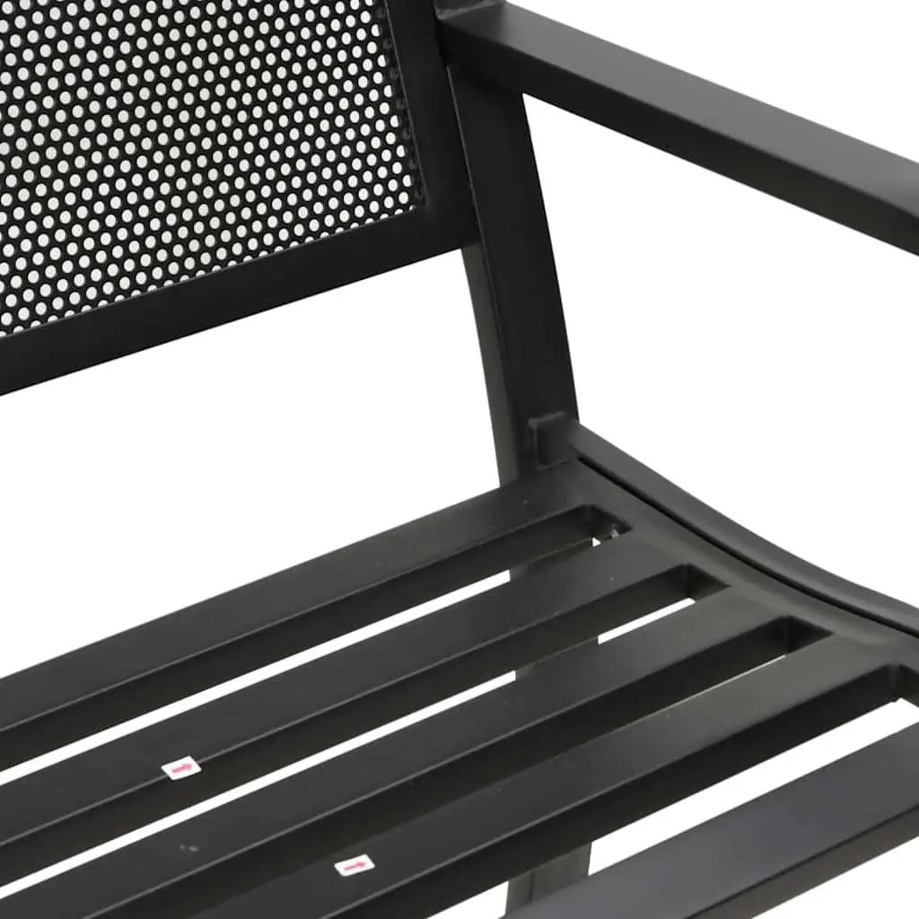 Garden Bench 119cm Black Steel Frame Outdoor Seating Patio Armrest Backrest