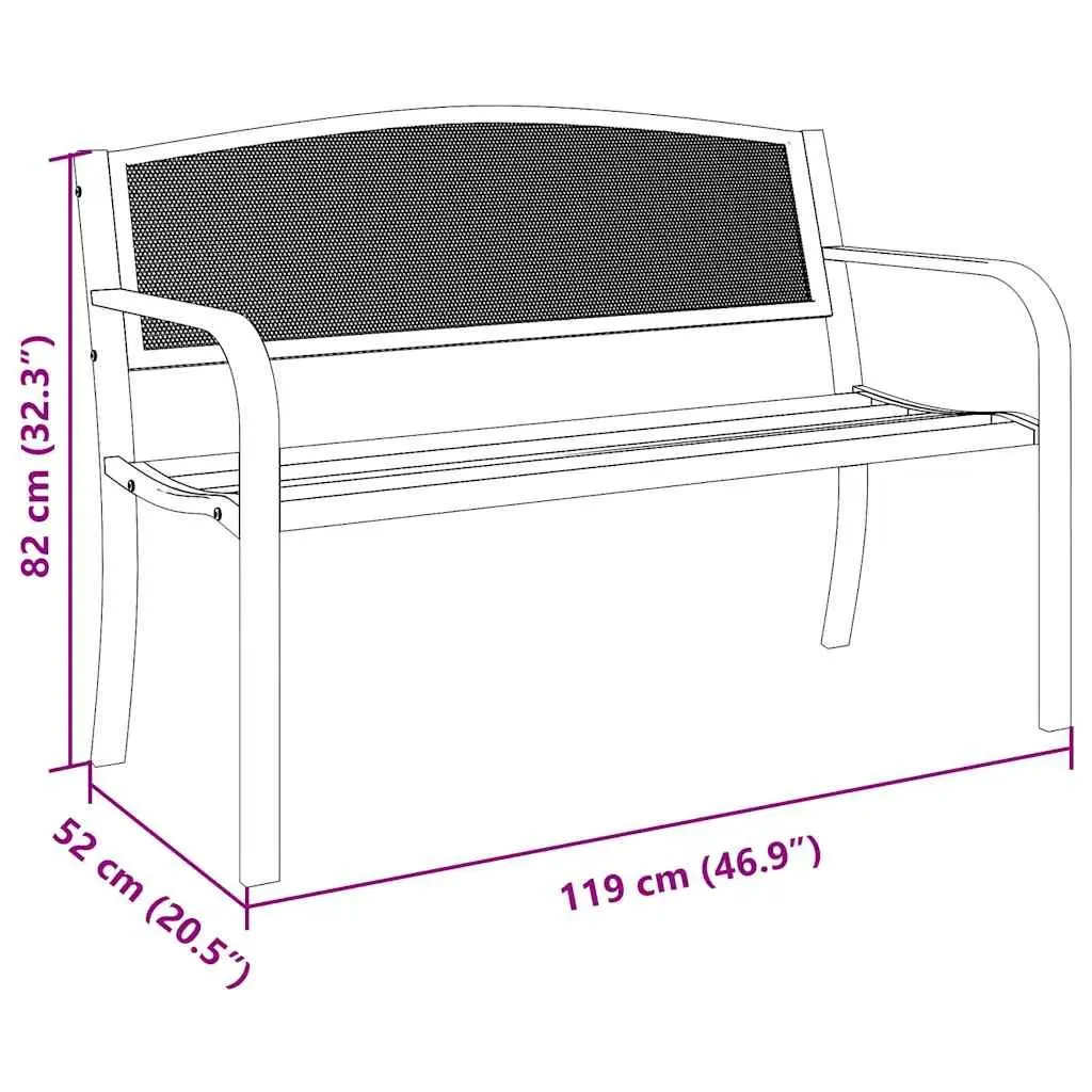 Garden Bench 119cm Black Steel Frame Outdoor Seating Patio Armrest Backrest