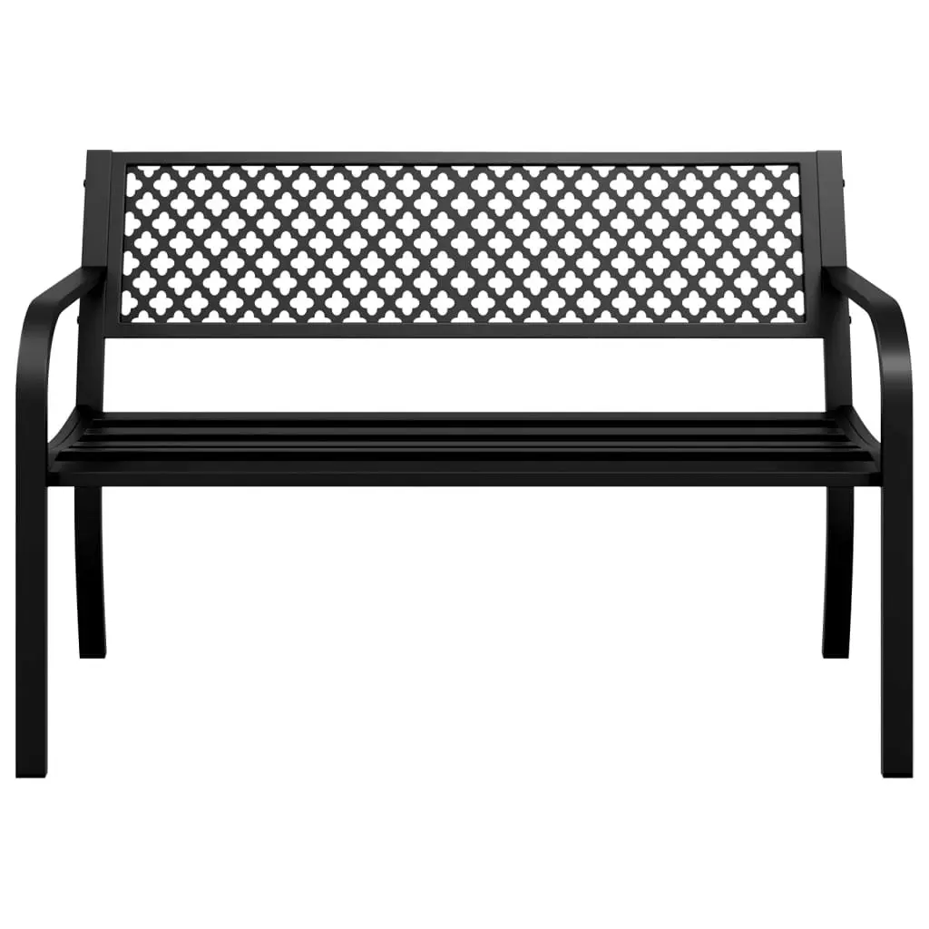 Garden Bench Outdoor Seating 119cm Black Powder-coated Steel Backrest Armrests