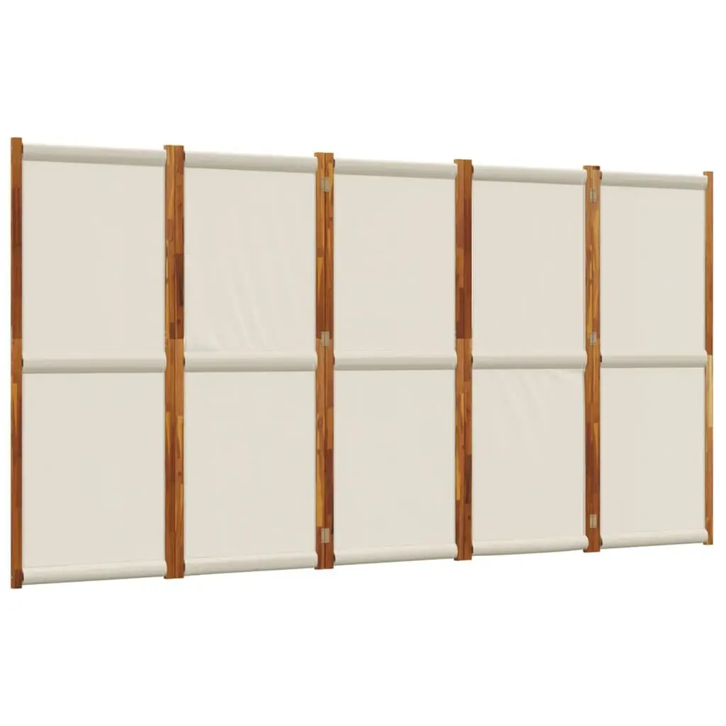 5-Panel Room Divider Folding Privacy Screen Grey Solid Acacia Wood Indoor Outdoor Space Partition
