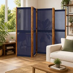 5-Panel Room Divider Screen Indoor Outdoor Privacy Partition Folding Acacia Wood