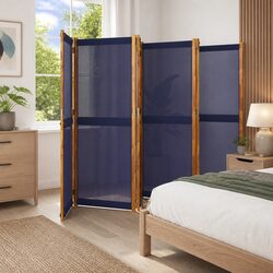 6-Panel Room Divider Dark Blue Folding Privacy Screen Indoor Outdoor Partition
