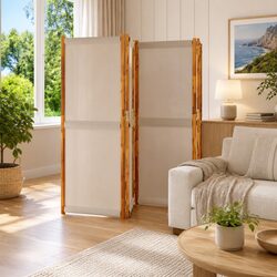 5-Panel Room Divider Taupe Folding Screen Indoor Outdoor Privacy Partition