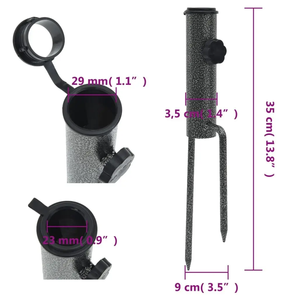 Parasol Stands with Spikes Ground Insert Galvanised Steel 9 x 35 cm 2 Piece Outdoor Umbrella Holder Base