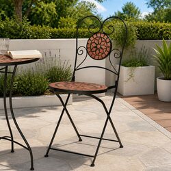 Outdoor Bistro Chairs Foldable 2 pcs Orange Ceramic Mosaic Garden Patio Seating