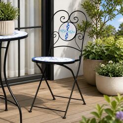 Outdoor Bistro Chairs Foldable 2 pcs Mosaic Design Garden Patio Seating Blue