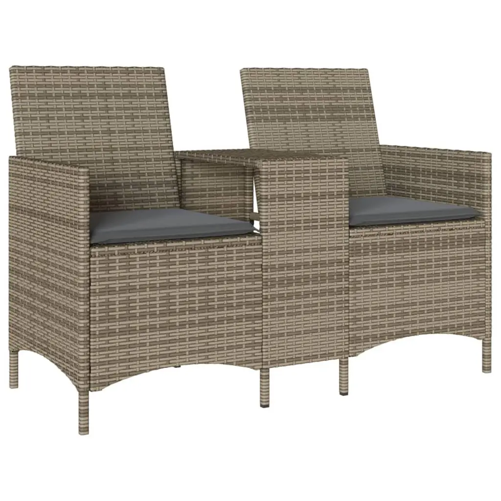 Garden Sofa 2-Seater with Table and Cushions Outdoor Poly Rattan Grey