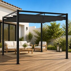 Garden Gazebo Retractable Roof Outdoor Patio Shelter 3x3m Anthracite Steel Frame