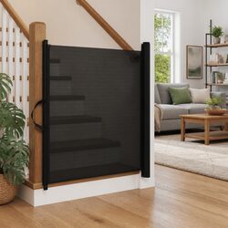 Retractable Pet Gate Black Safety Fence Portable Dog Barrier Indoor Outdoor