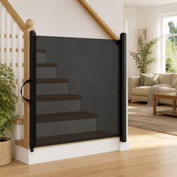 Retractable Pet Gate Black 117.5x125cm Safety Fence Dog Barrier Portable Indoor