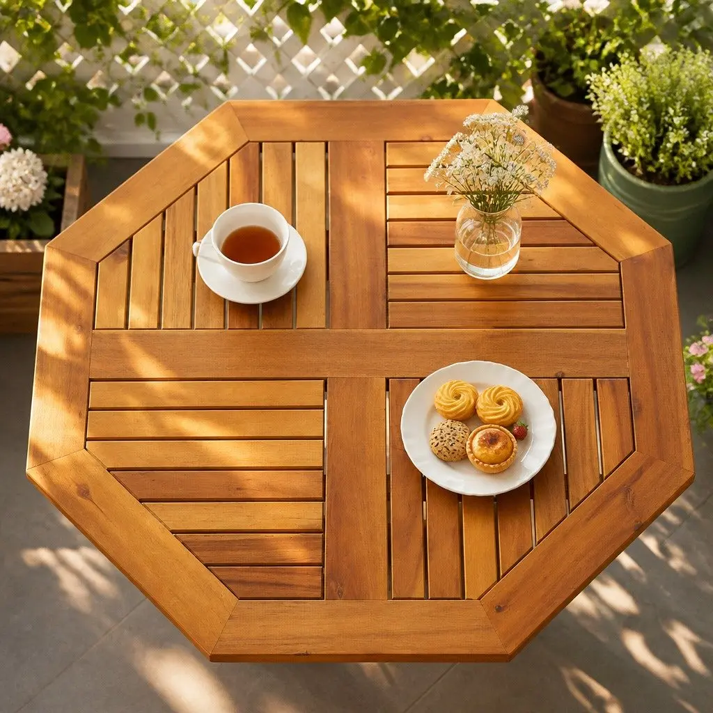 Octagonal Solid Wood Table Top 80x80x2.2cm Acacia Brown Replacement Dining