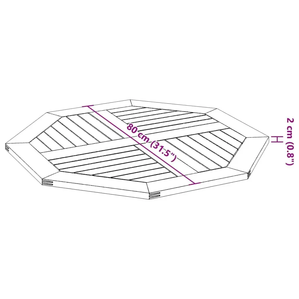 Octagonal Solid Wood Table Top 80x80x2.2cm Acacia Brown Replacement Dining