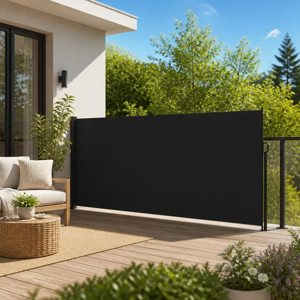 Retractable Side Awning Black 160x300 cm Outdoor Privacy Screen Garden Patio