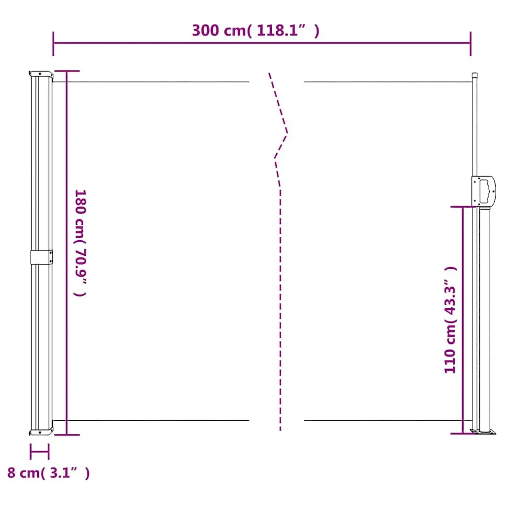 Retractable Side Awning Cream 180x300cm Outdoor Privacy Screen