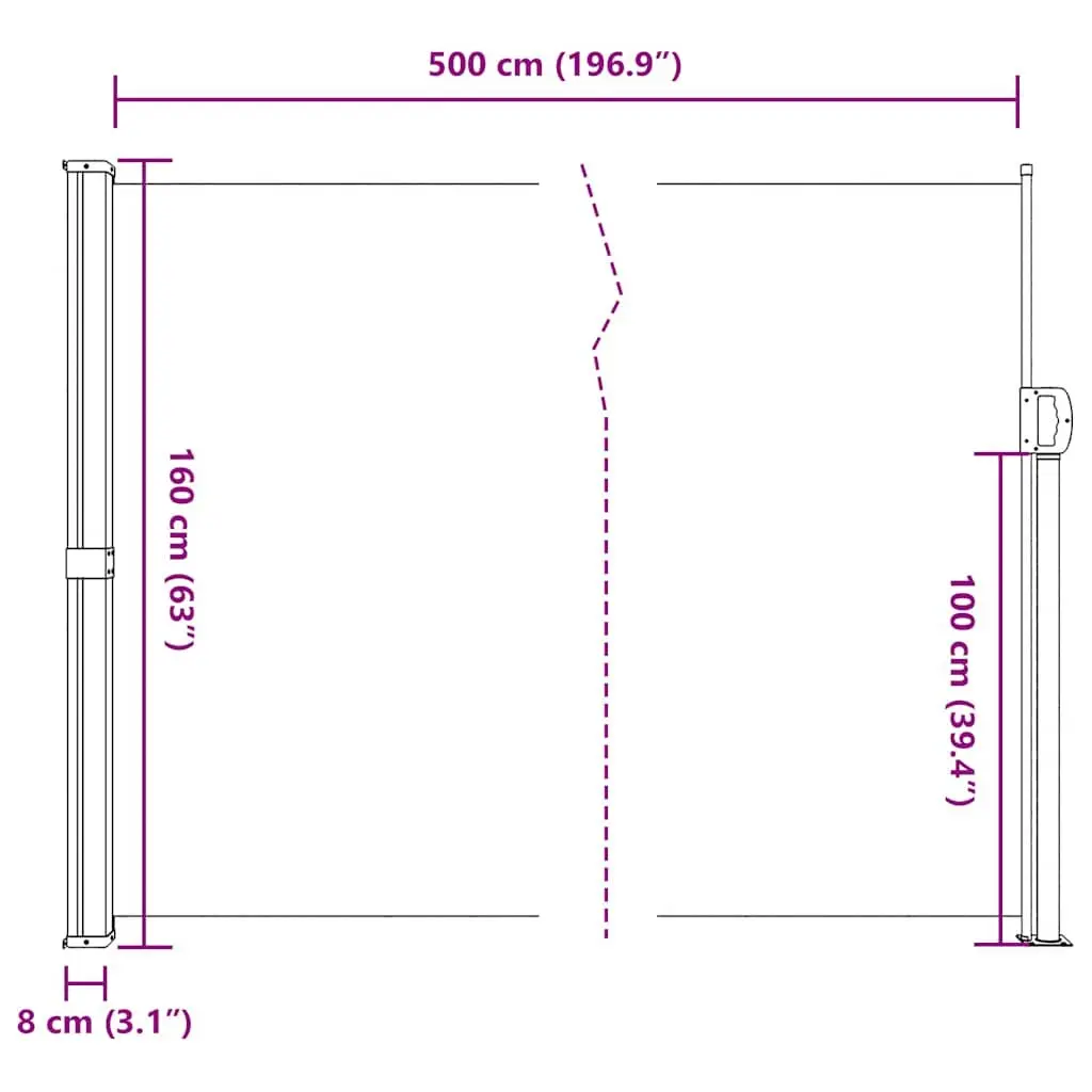 Retractable Side Awning Cream 160x500cm Outdoor Garden Privacy Screen