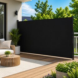 Retractable Side Awning 200x500 cm Black Garden Privacy Screen Outdoor Patio