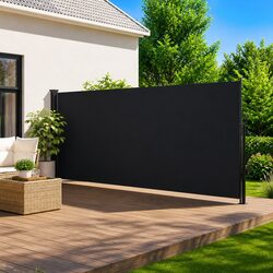 Retractable Side Awning 160x600 cm Black Outdoor Privacy Screen Garden Patio