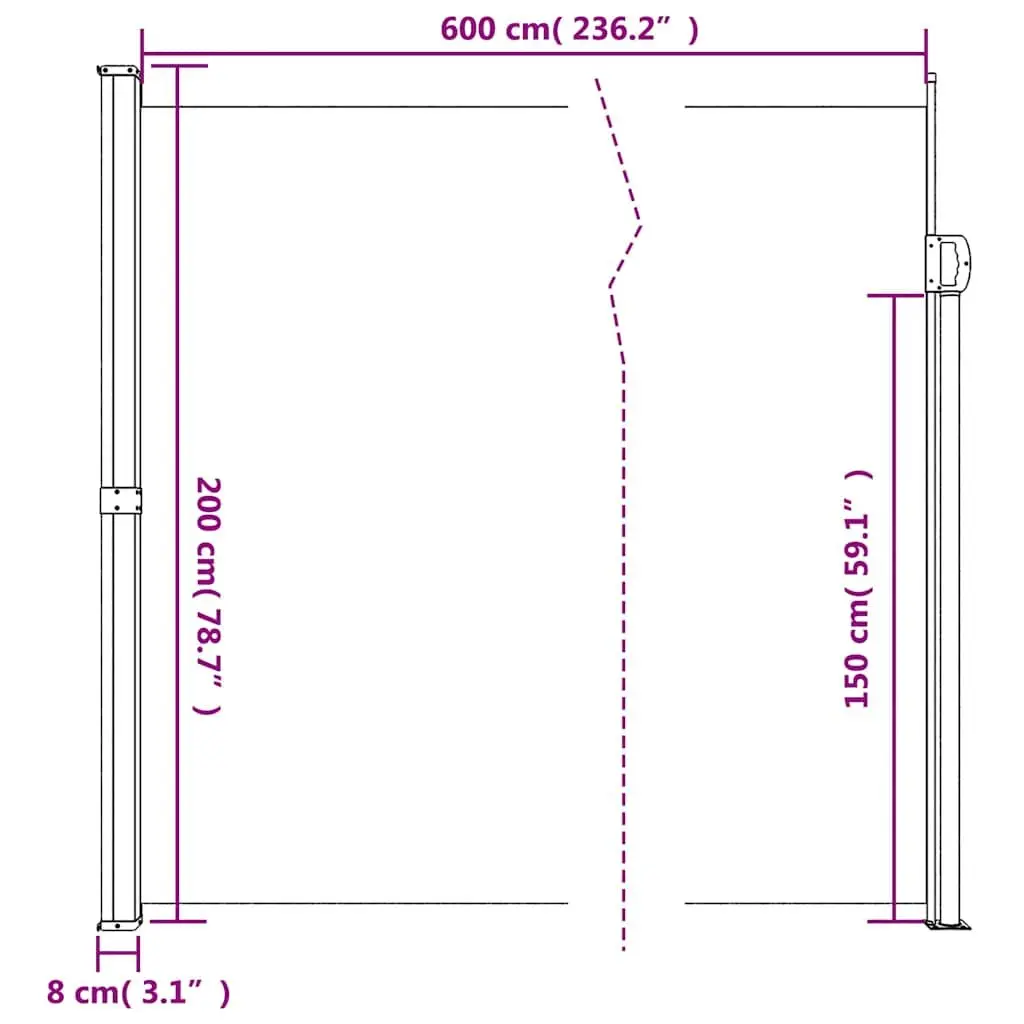 Retractable Side Awning Water and UV Resistant 200x600cm Anthracite Garden Privacy Screen Outdoor