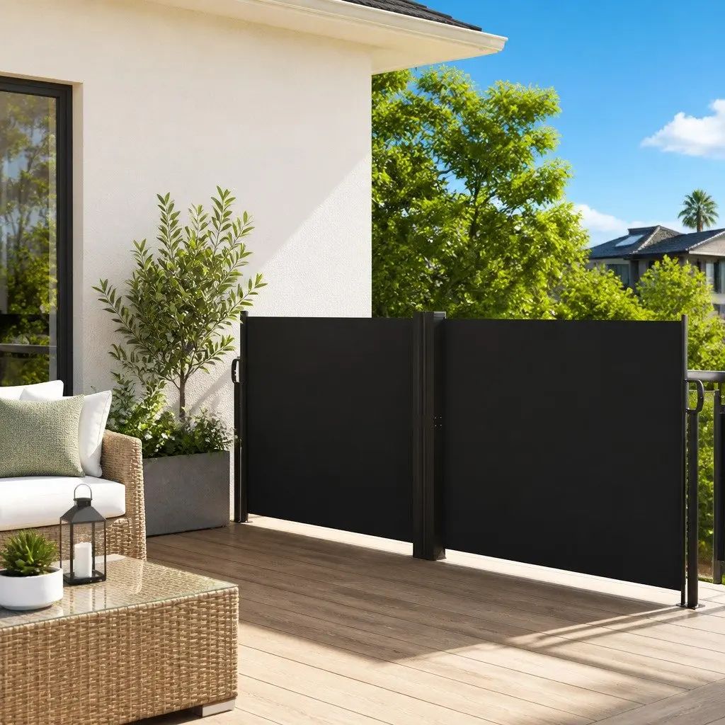 Retractable Side Awning Black 140x1000 cm Garden Privacy Screen