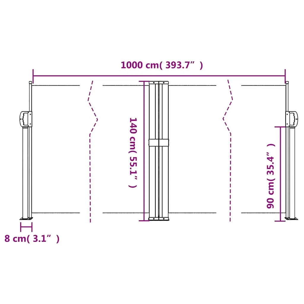 Retractable Side Awning Black 140x1000 cm Garden Privacy Screen