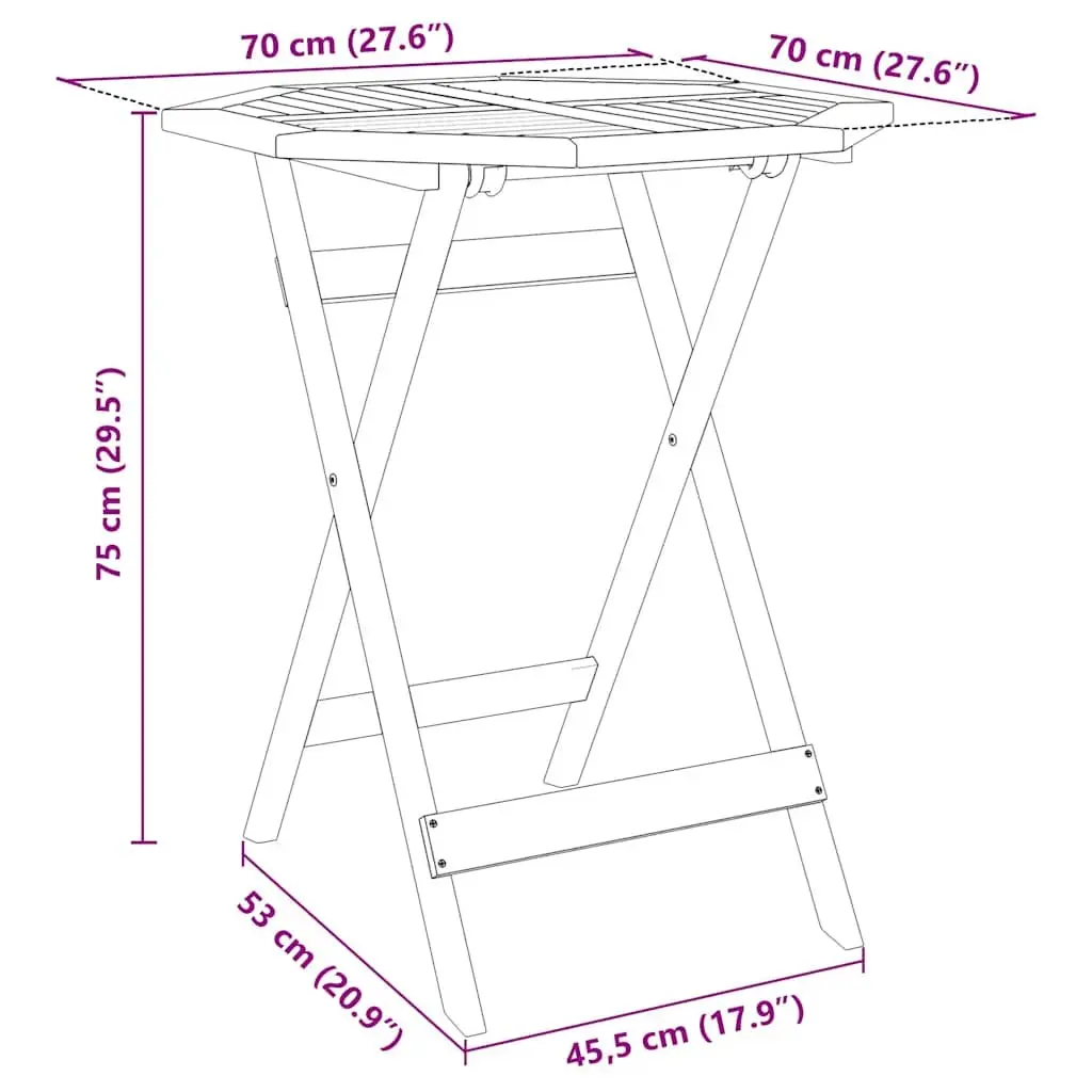 Folding Garden Table Round 70cm Outdoor Patio Dining Furniture Brown Wood