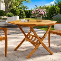 Folding Garden Table Round Ø110x75 cm Outdoor Dining Patio Furniture Brown