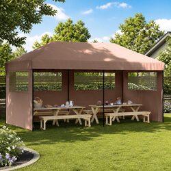 Foldable Pop-Up Party Tent 3 Sidewalls Brown Outdoor Gazebo Canopy Easy Setup
