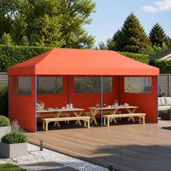Foldable Pop-Up Party Tent Outdoor Gazebo with 3 Sidewalls Orange Garden