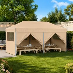 Foldable Pop-Up Party Tent 4 Sidewalls Beige Outdoor Garden Gazebo Marquee Event