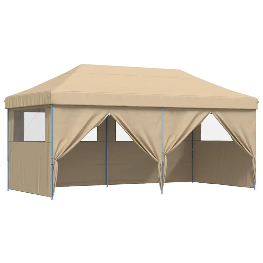 Foldable Pop-Up Party Tent with 4 Sidewalls Beige Outdoor Gazebo for Events