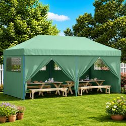 Foldable Pop-Up Party Tent with 4 Sidewalls Green Outdoor Gazebo Marquee