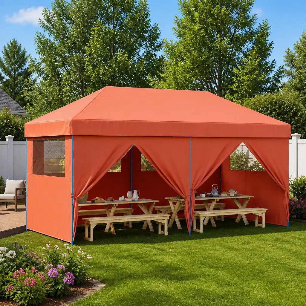 Pop-Up Party Tent with Sidewalls Outdoor Canopy Gazebo Orange
